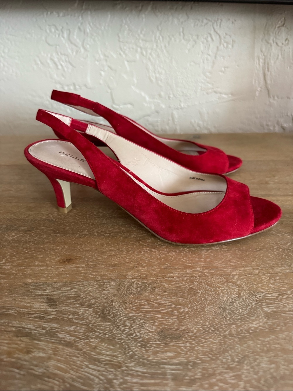 Pelle Moda Red Suede Slingback Peep-Toe Heels
